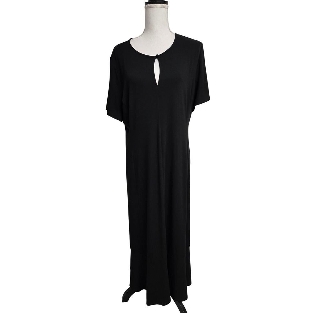 J. Jill Wearever Black Keyhole Maxi Dress Short Sleeve Rayon Stretch Women's XLP